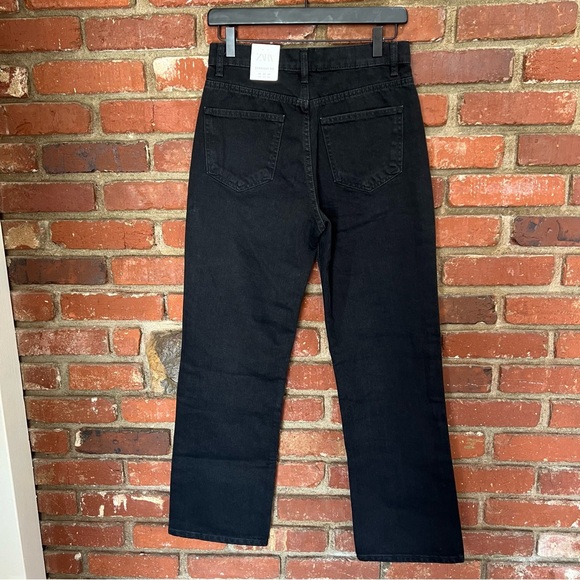 Zara Women's NWT straight leg high rise size 4 black jeans button fly Cotton - Picture 3 of 16